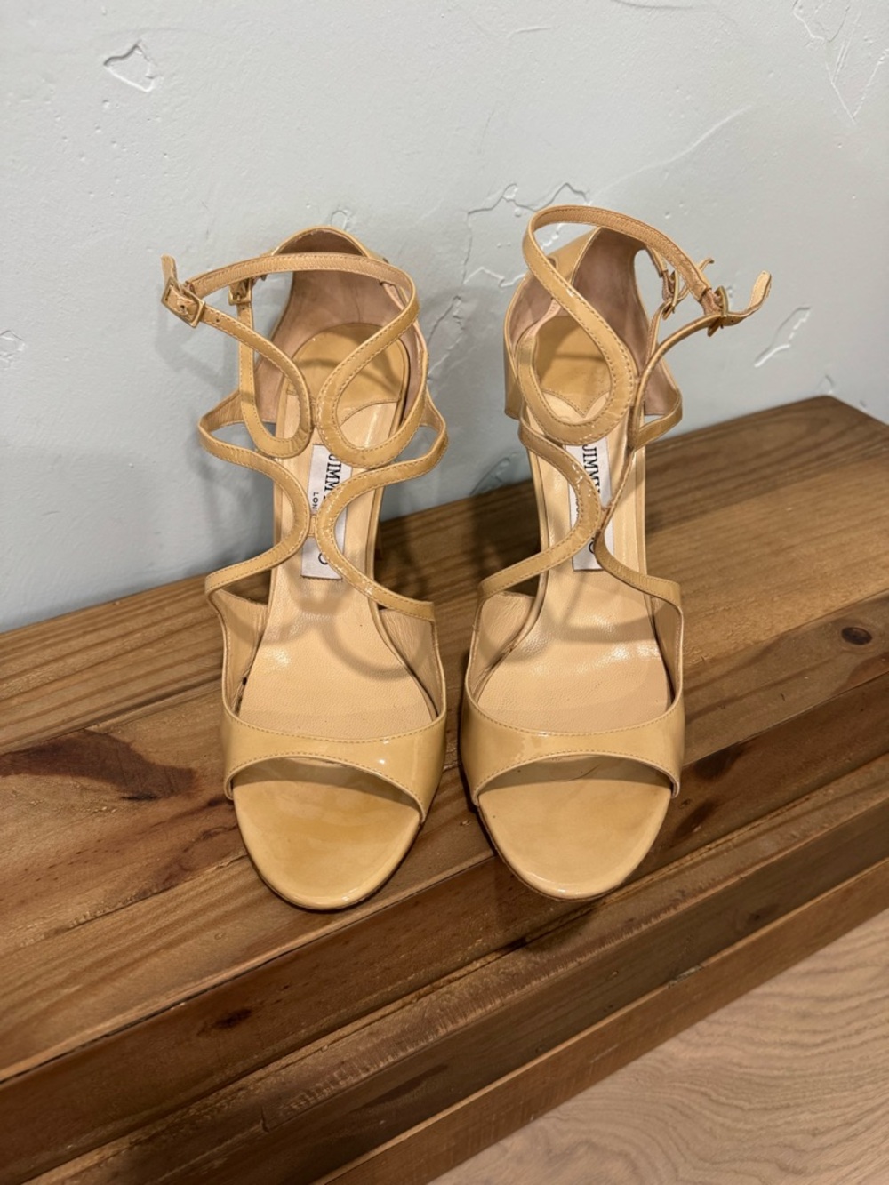 Jimmy Choo Nude/Tan Strappy Leather High Heel Sandals